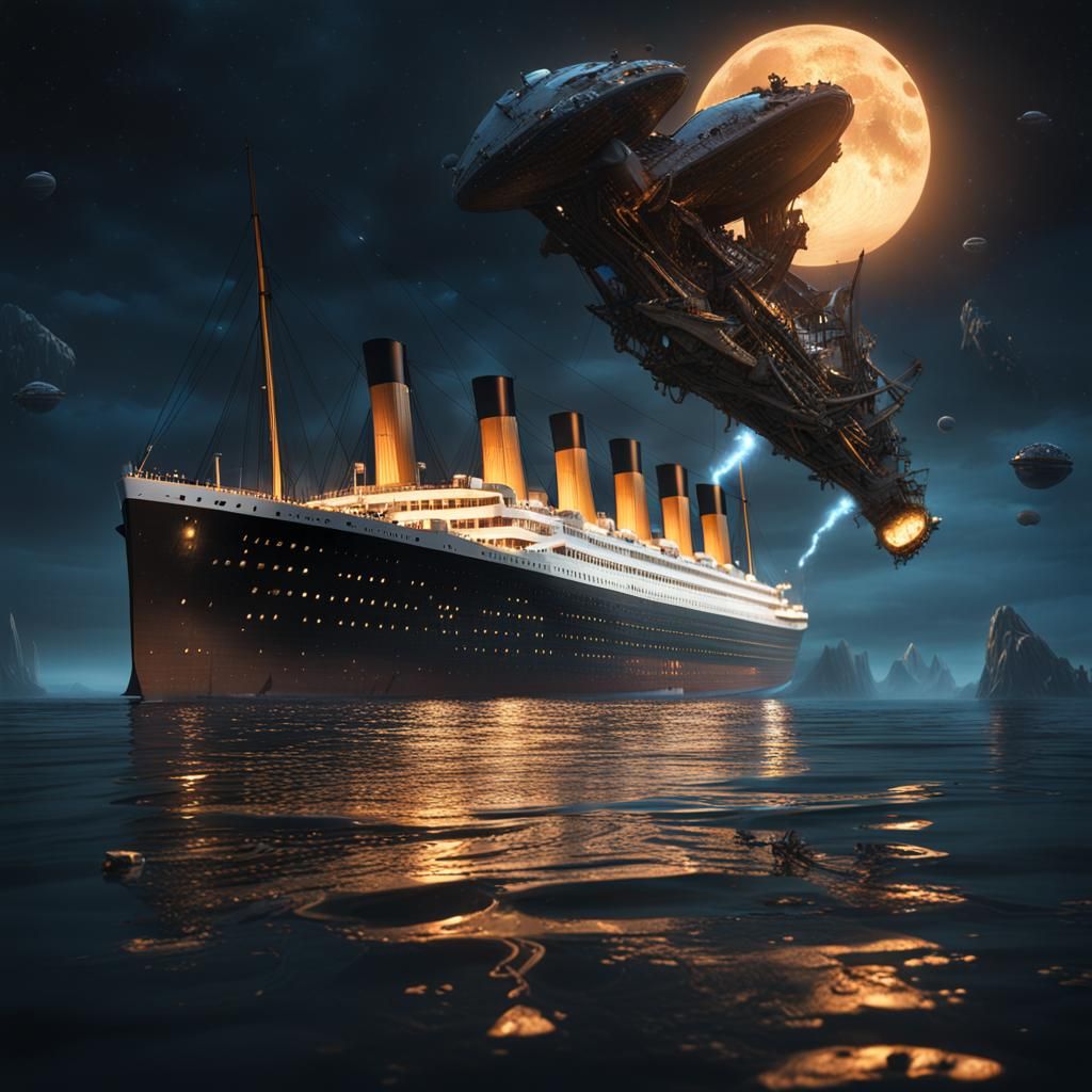 Titanic Crashes into Alien Spaceship: Fantasy Concept Art