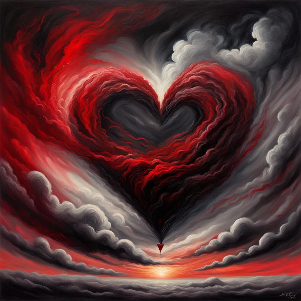 Crimson Heart in Dark Fantasy Oil Painting