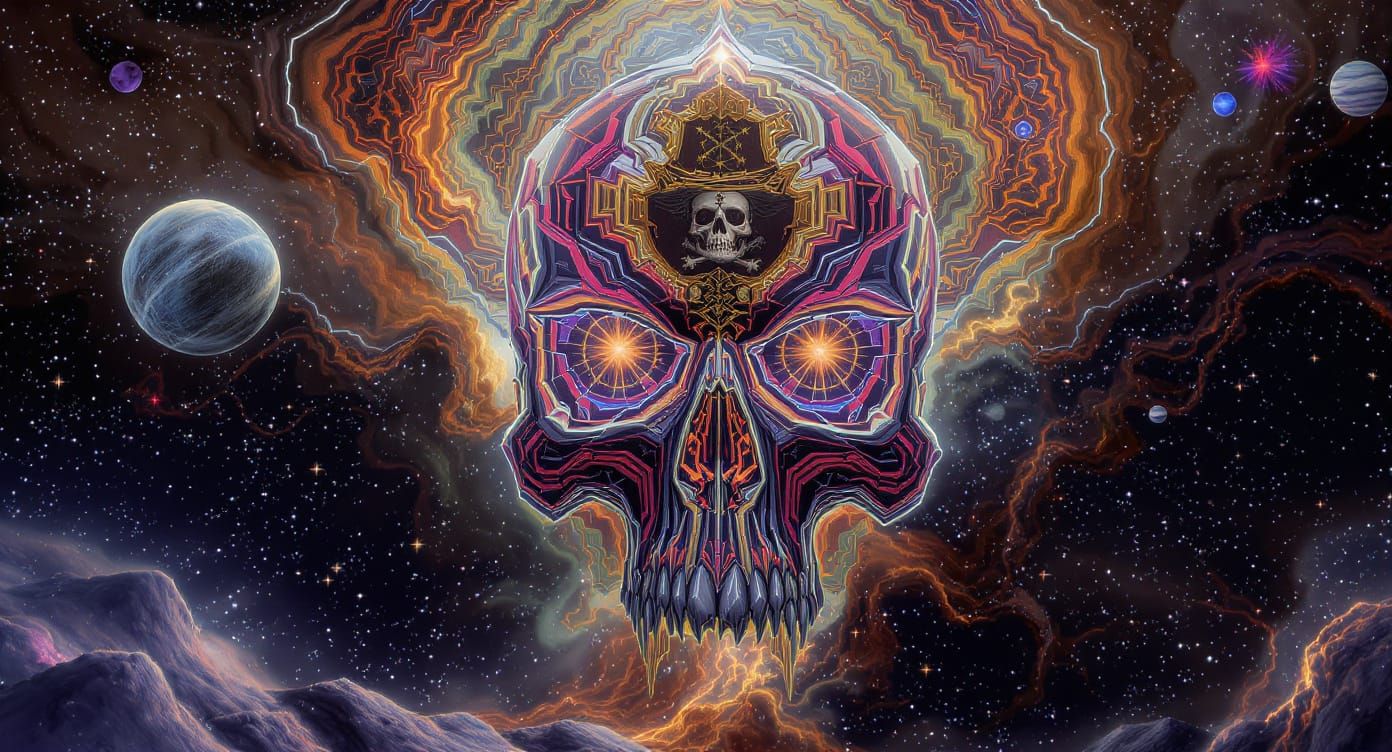 Psychedelic Space Skull Nebula Painting