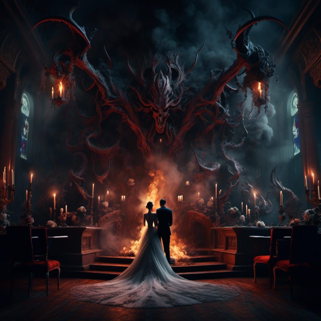Evil Cursed Wedding in Dark Fantasy Style