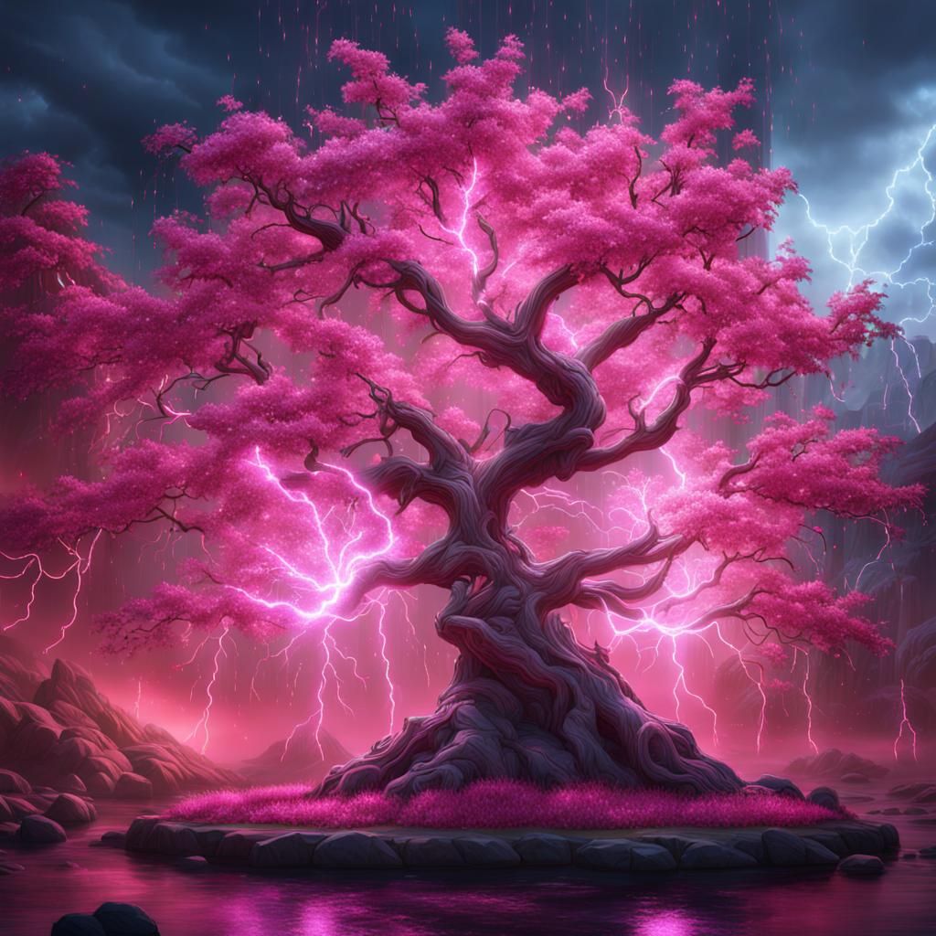 Crystal Cherry Tree with Pink Lightning