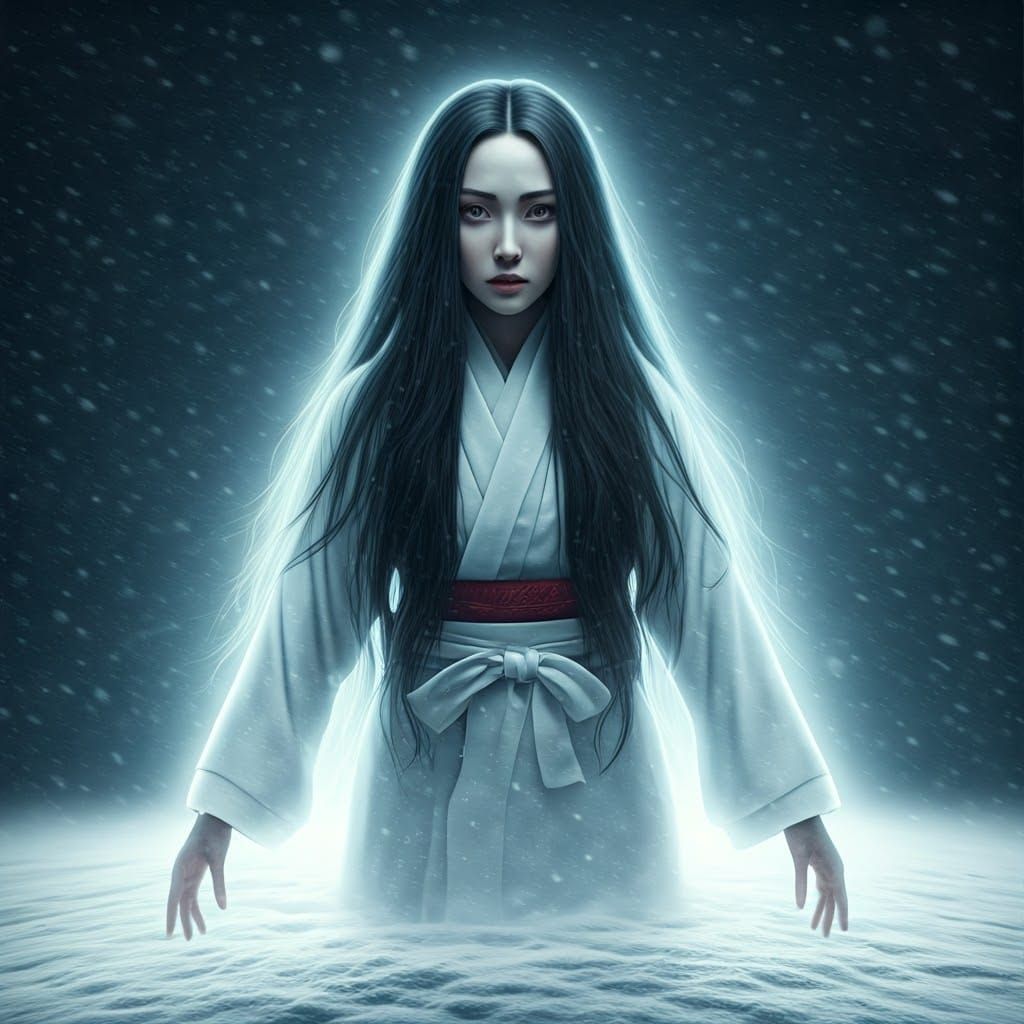 Ethereal Portrait of Yuki Onna in Blizzard