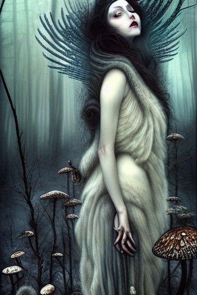 Goddess of Decay in Winter Forest, Matte Painting