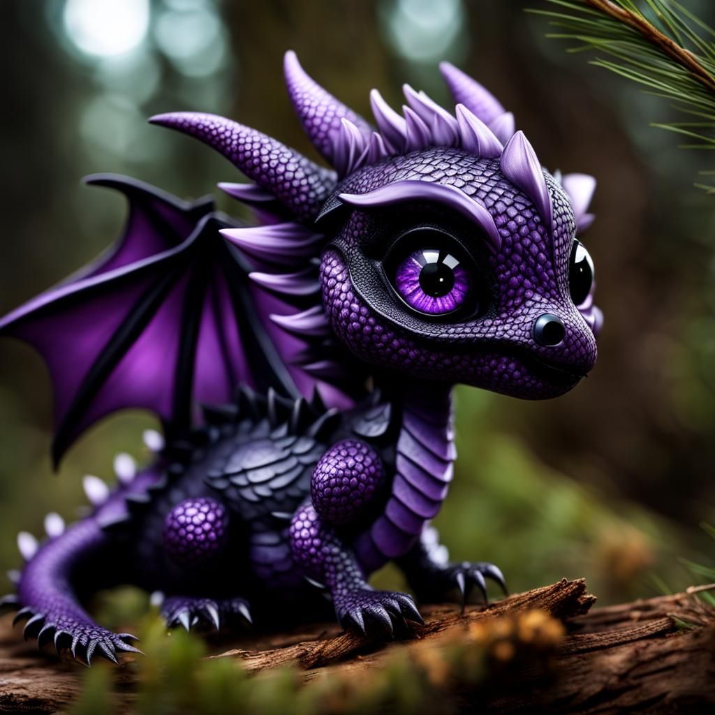 Goth Chibi Forest Dragon with Pine Needle Scales