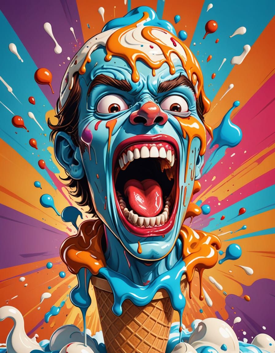 Screaming Ice Cream Cone Caricature in Comic Style