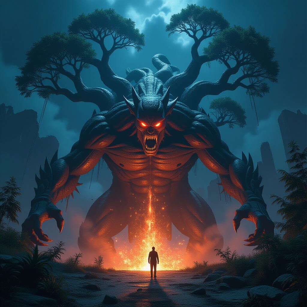 Colossal Danger in a Surreal 3D Game Scene