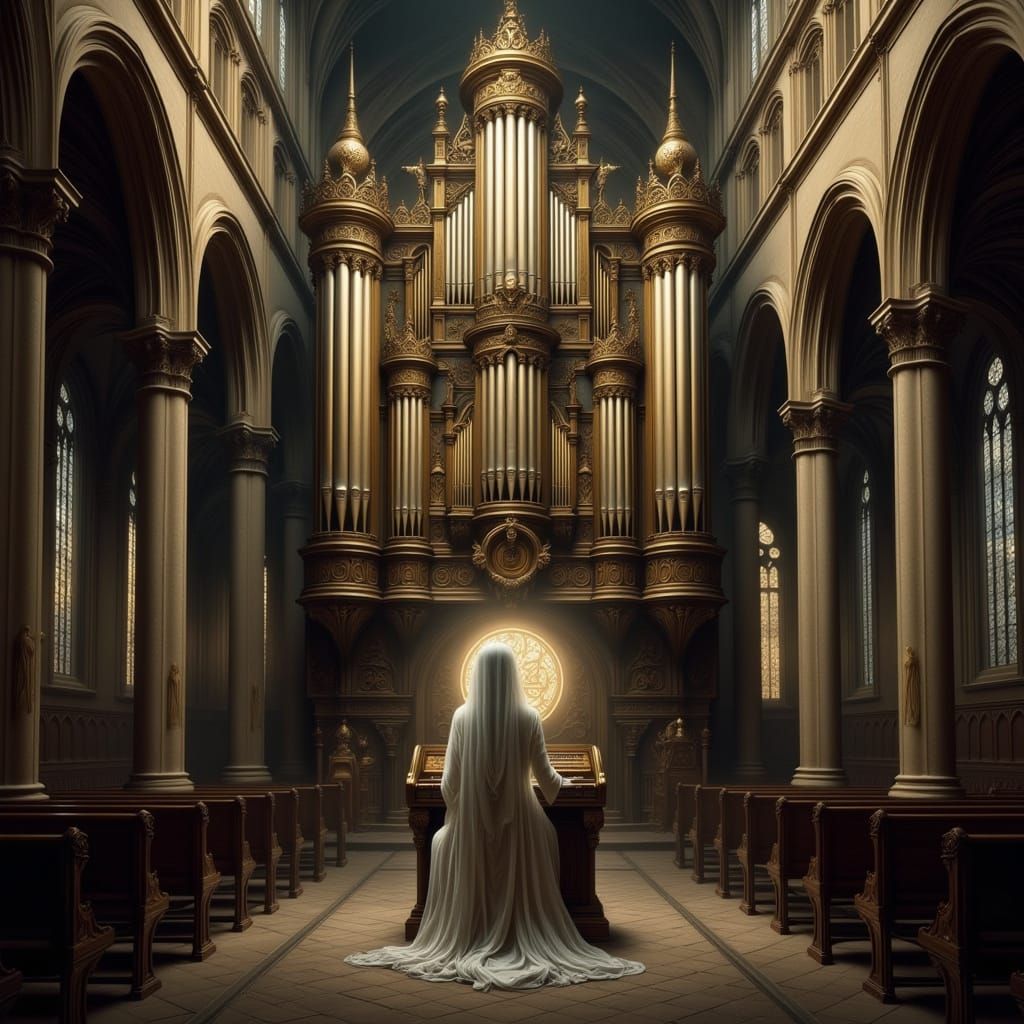 Hyperrealistic Church Organ Scene in Dark, Mystical Realism ...