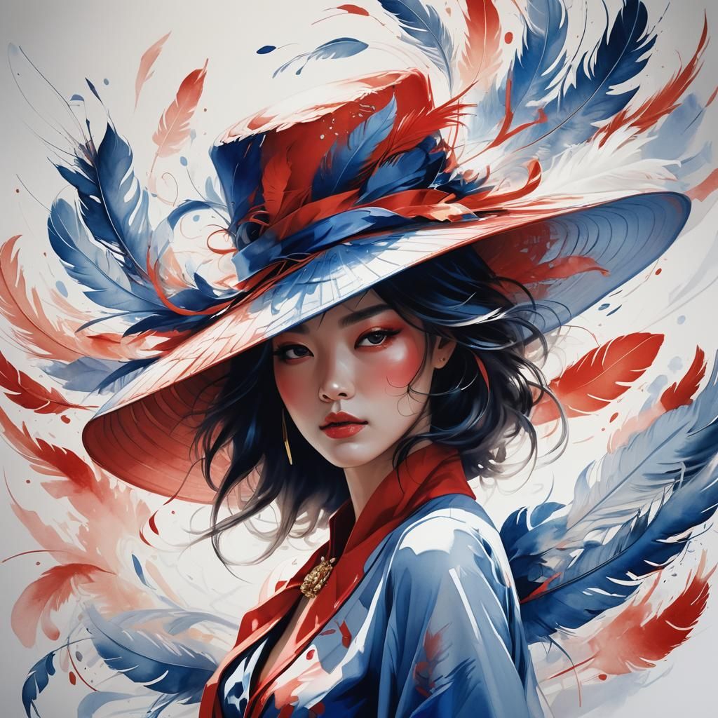 Dynamic Portrait of Woman's Hat in Anime Flair