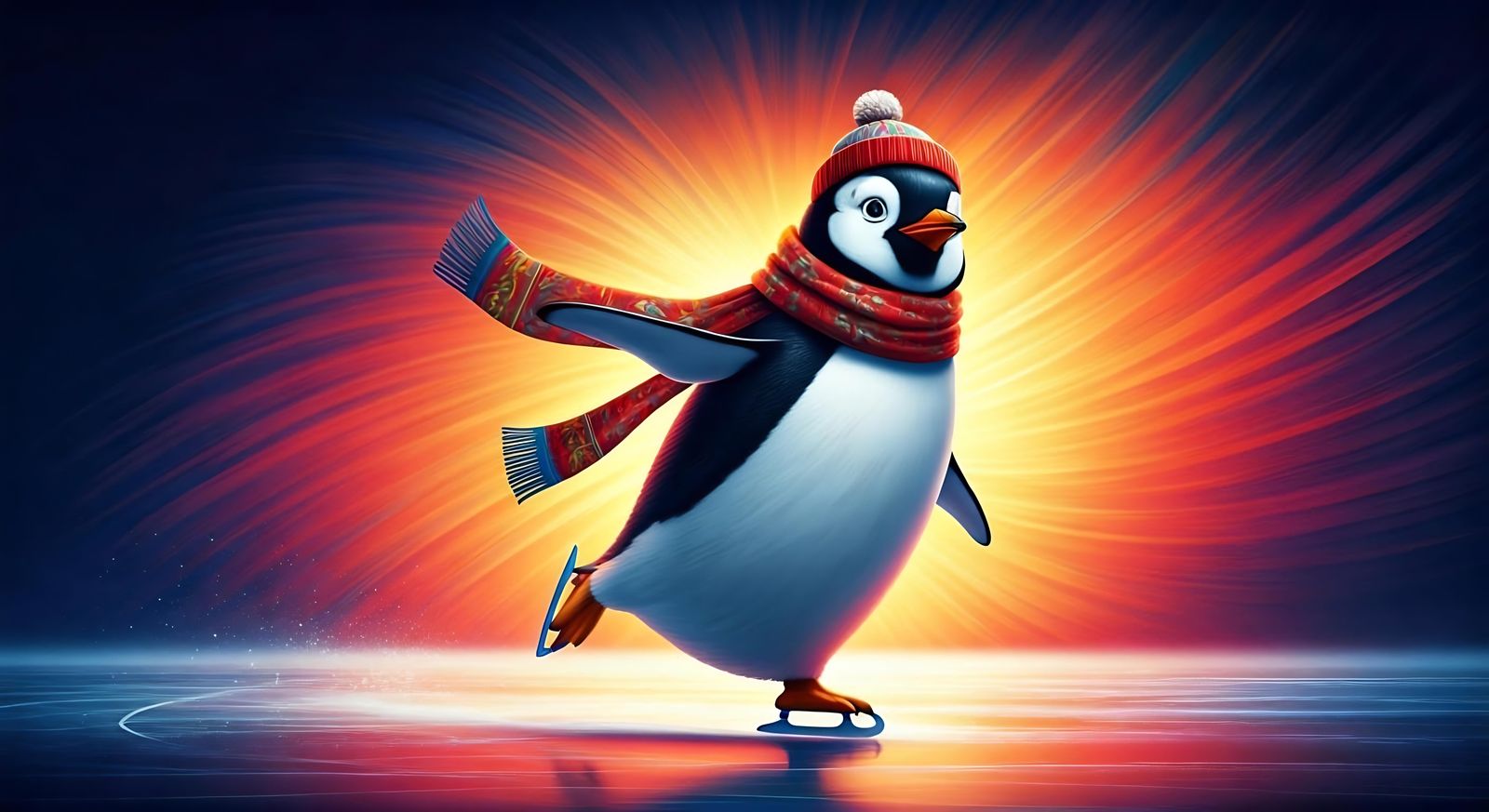 Coca-Cola Penguin Skating on Ice: Hyperrealistic Splash Art