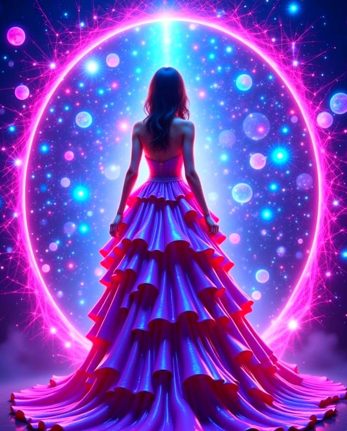 Surreal Oil Painting of a Futuristic Female Figure in a Shim...