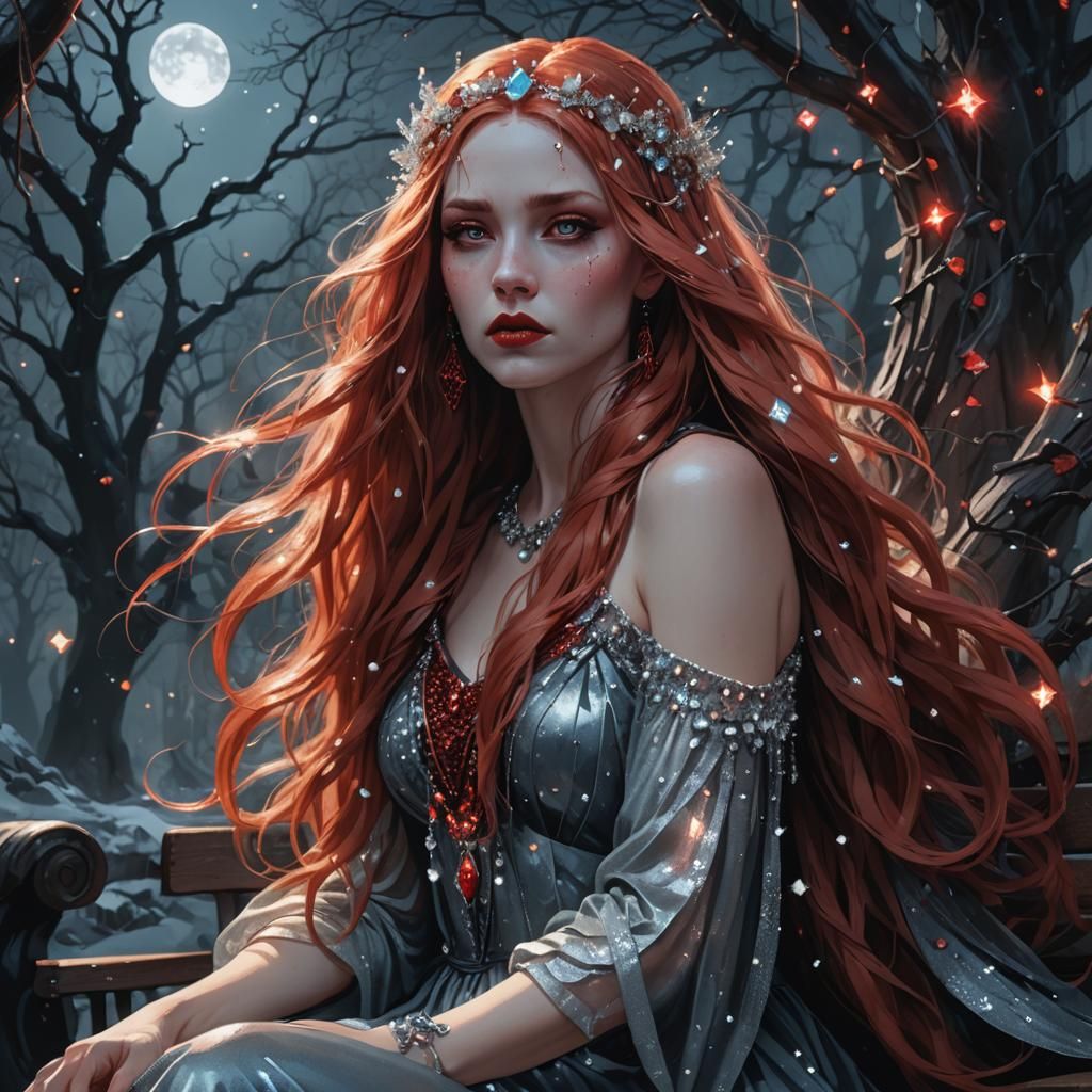 Ethereal Goddess with Crystalline Hair, Fantasy Art