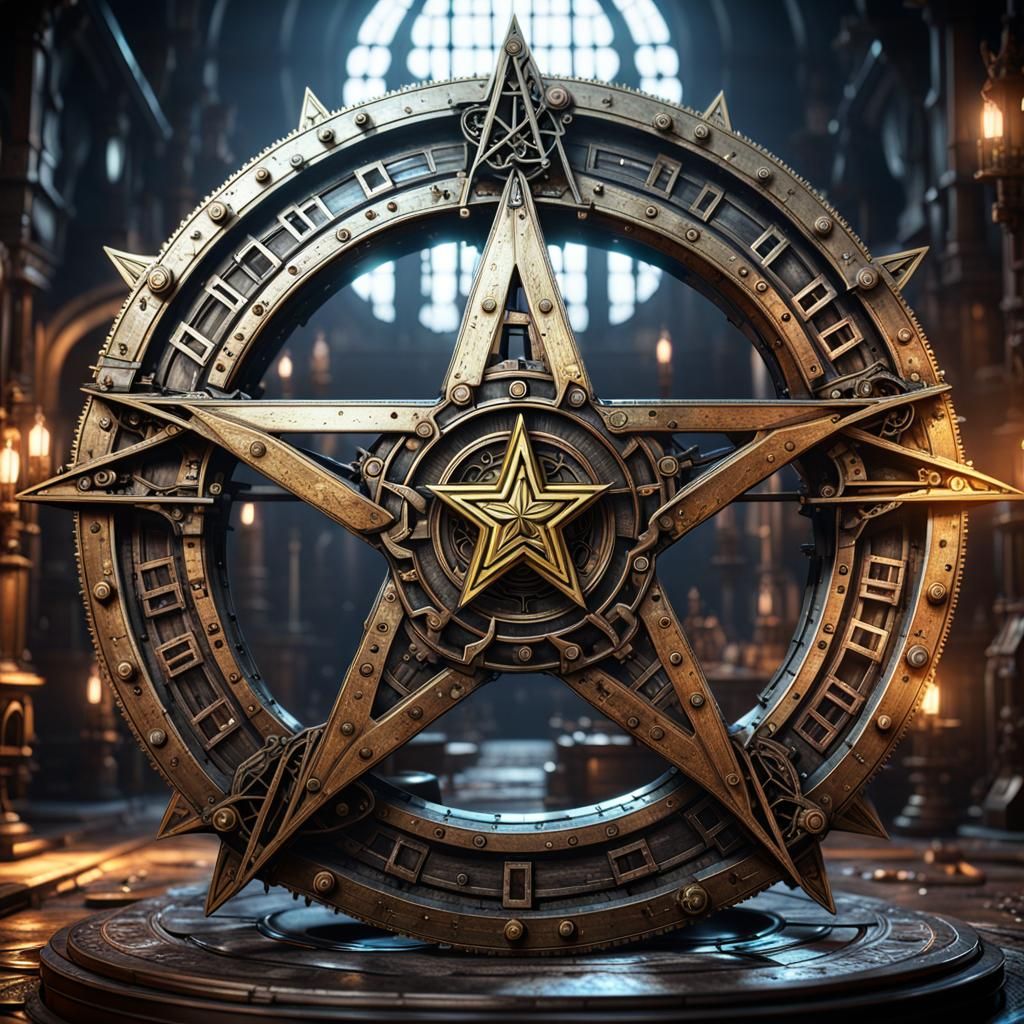 Steampunk-Pahanpunk Pentagram in 3D Cinematic Style