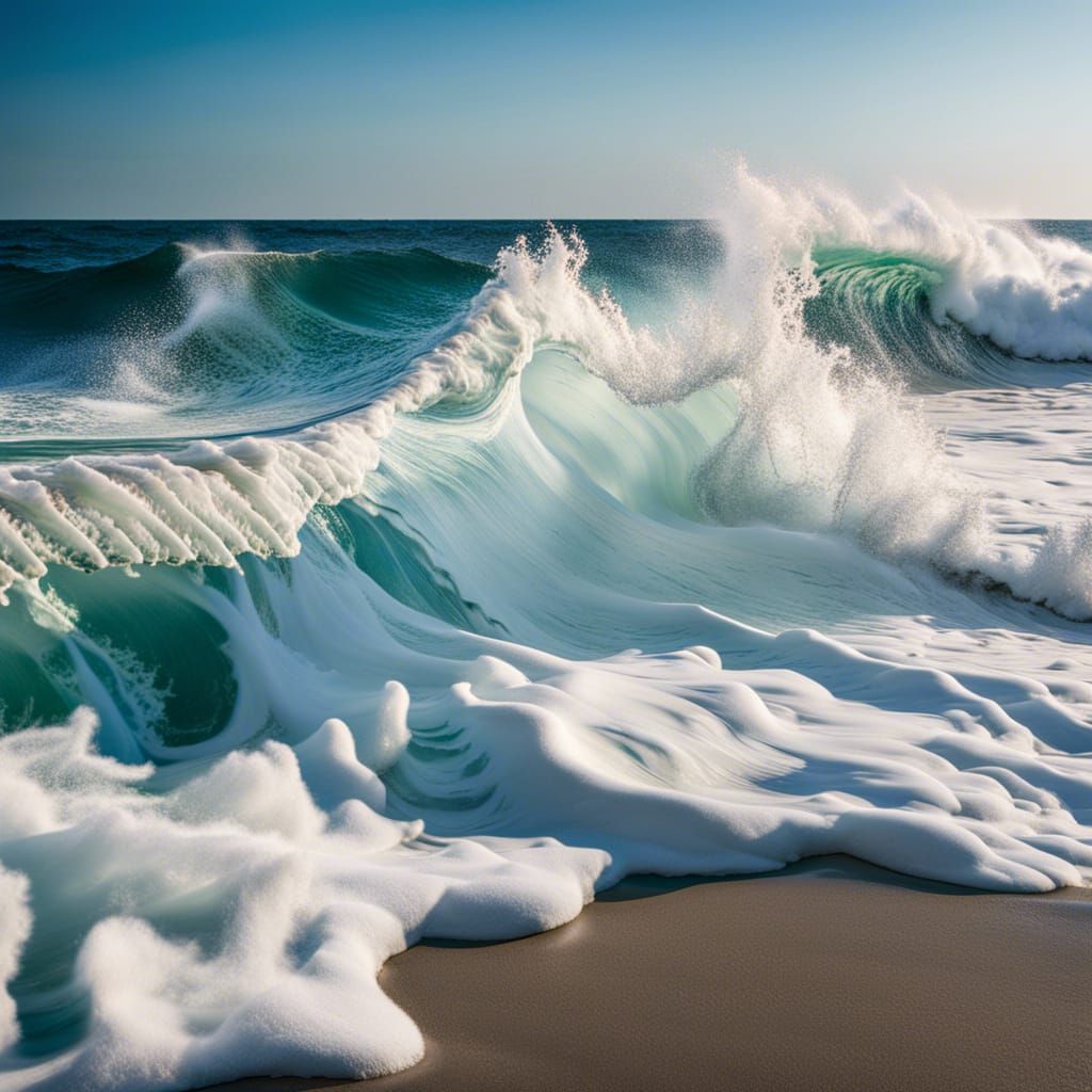Foamy Ocean Waves Crashing on Shore