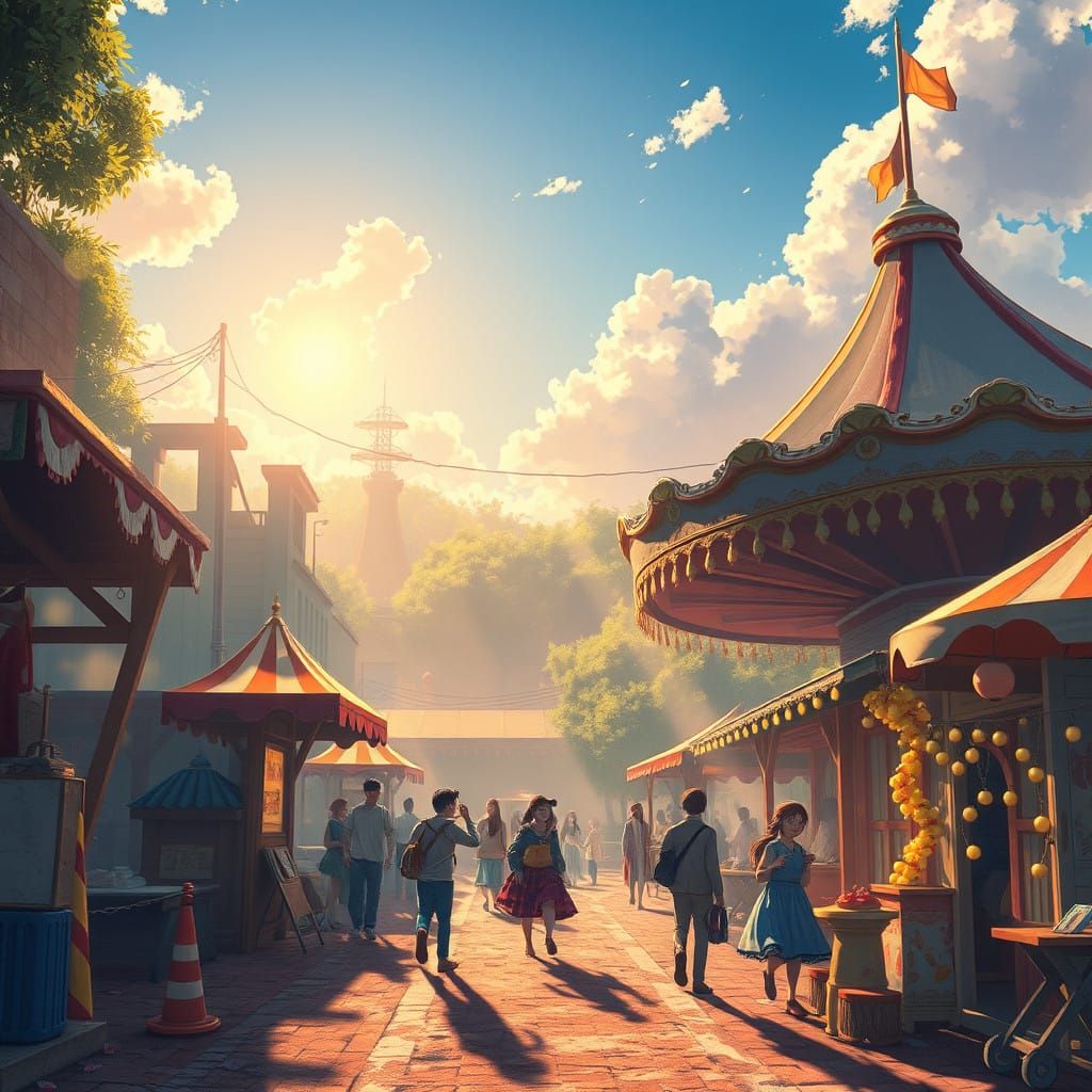 Whimsical Carnival Landscape in Vibrant Colors