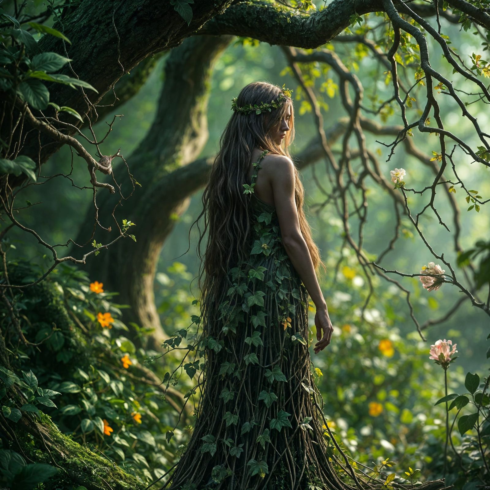 Enchanted Forest Druid Blends with Nature in Ethereal Beauty