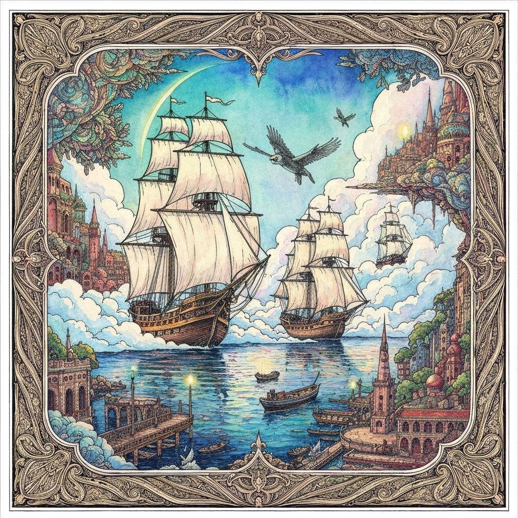 Majestic Cloud Harbor with Ornate Sailing Ships