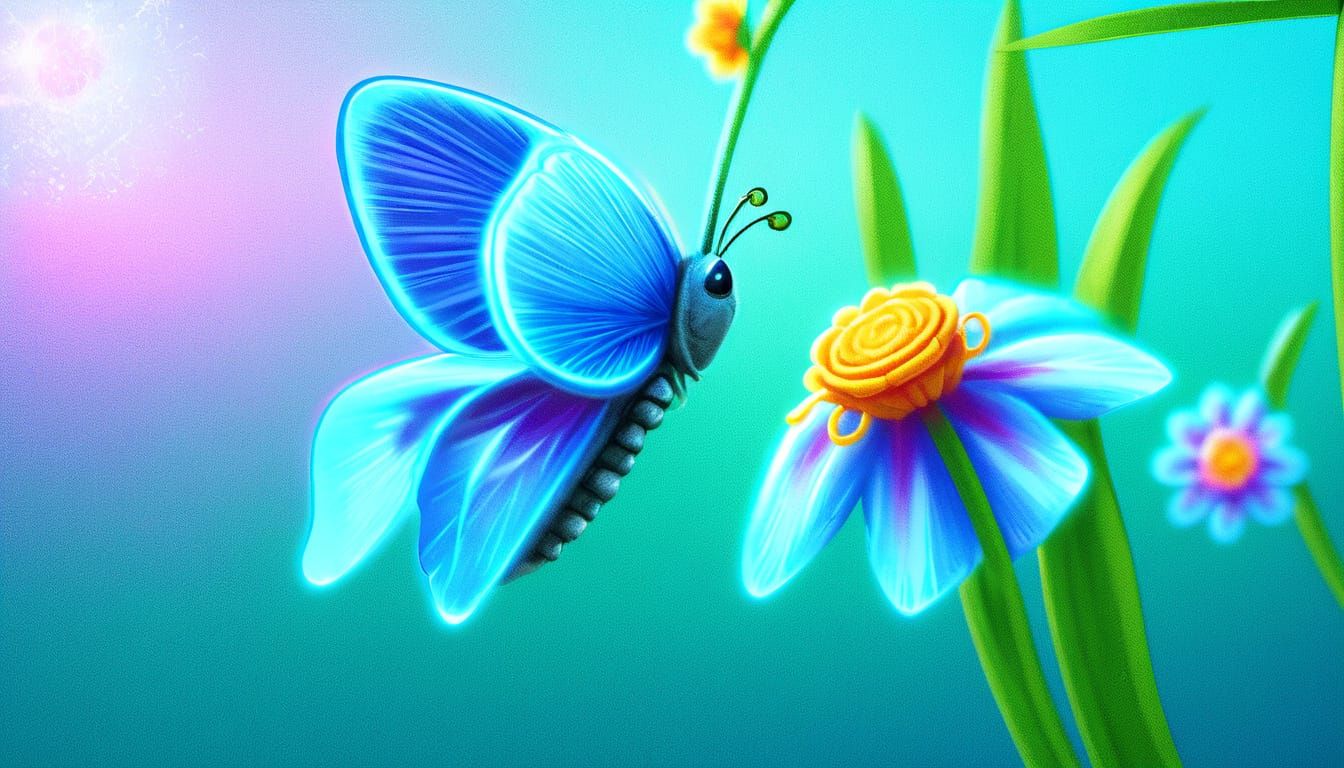 Vibrant Blue Butterfly Portrait in Whimsical Art Style
