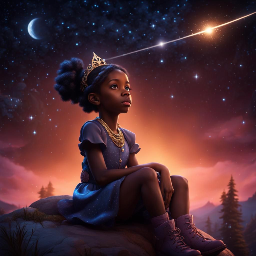 Little Girl Gazing at Stars: Fantasy Concept Art