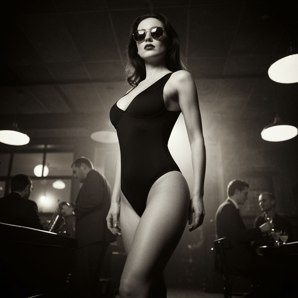 Film Noir Seduction Scene with Brunette and Detective