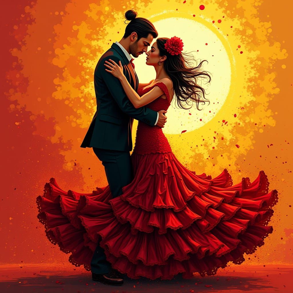 Passionate Flamenco Dance in Abstract Vector Fractal Style