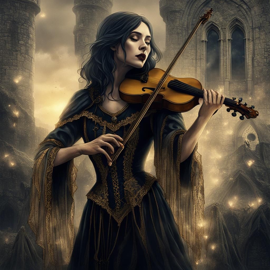 Gothic Bard's Dark Dirge with Abandoned Castle