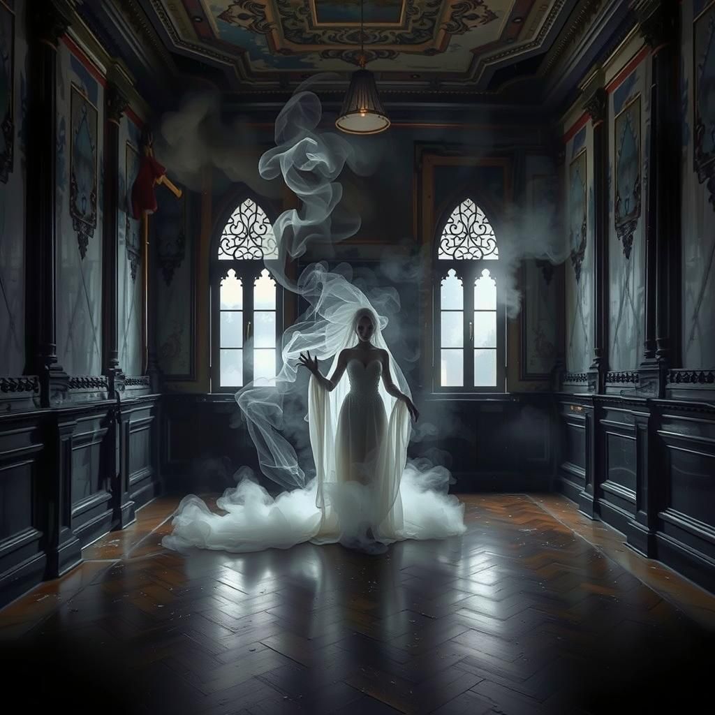Ethereal Smoky Ghost in Haunted Room, Photorealistic
