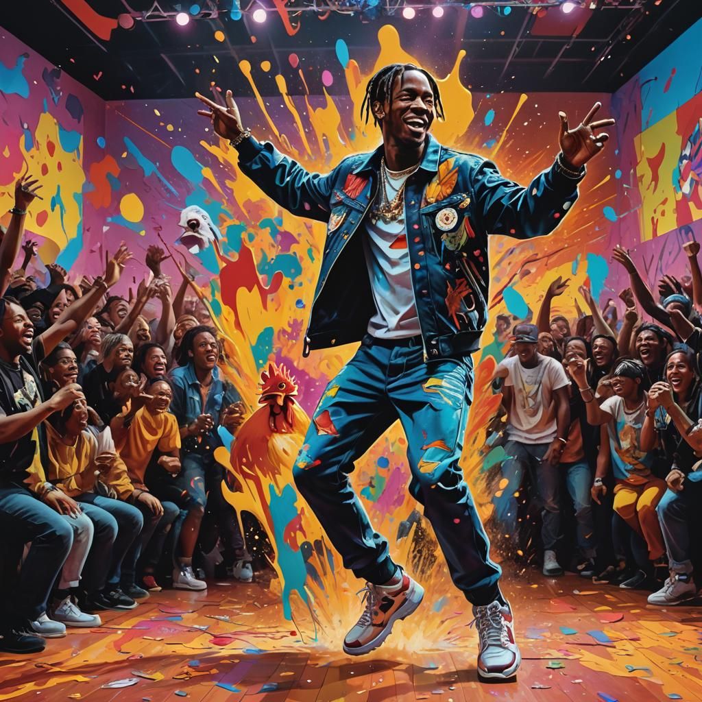 Chicken Dances with Travis Scott: Pop Art Splash