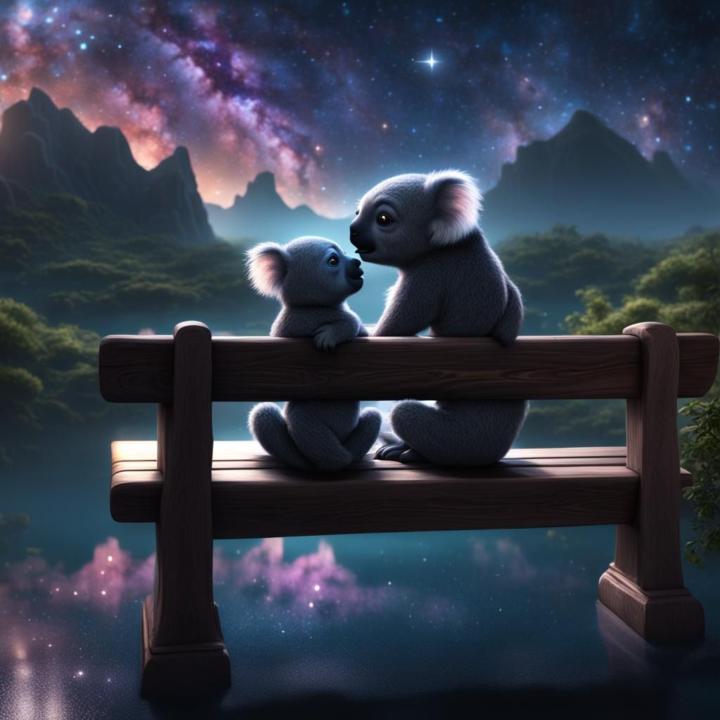 Koalas Under Galaxy: Detailed Matte Painting