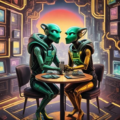 Two aliens on a date <lora:Murraypunk SD15:1.0>