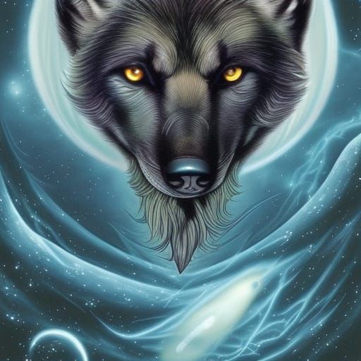 Ethereal Wolf Spirit Flies Through Fantasy Space