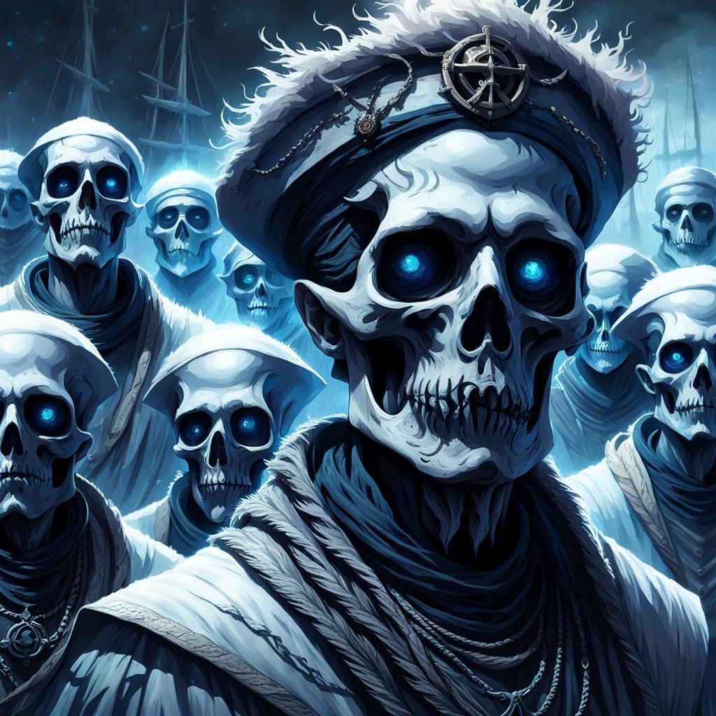 Ghostly Sailors in Ethereal Moonlight, Digital Art