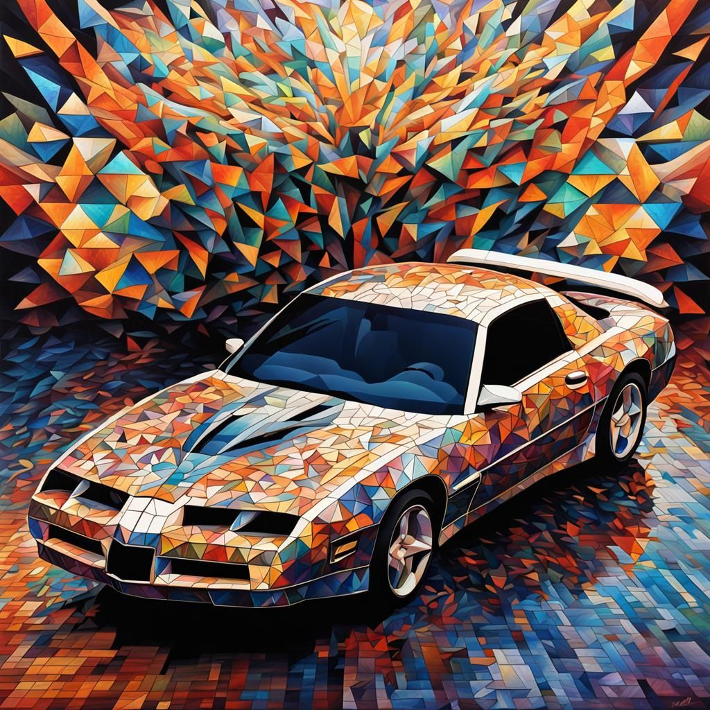 Gaudi-Style Mosaic: '89 Pontiac Firebird in Vibrant Colors