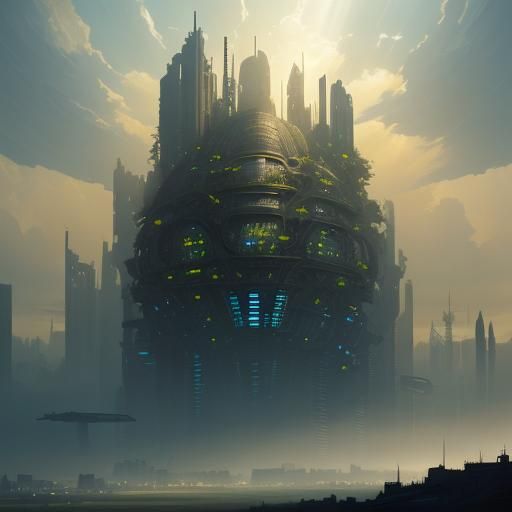 Overgrown Futuristic Skyscraper in Digital Matte Painting