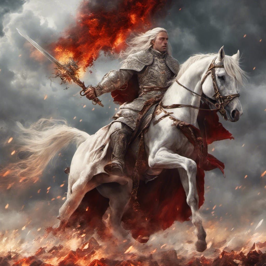 Rider on White Horse With Sword, Fantasy Art