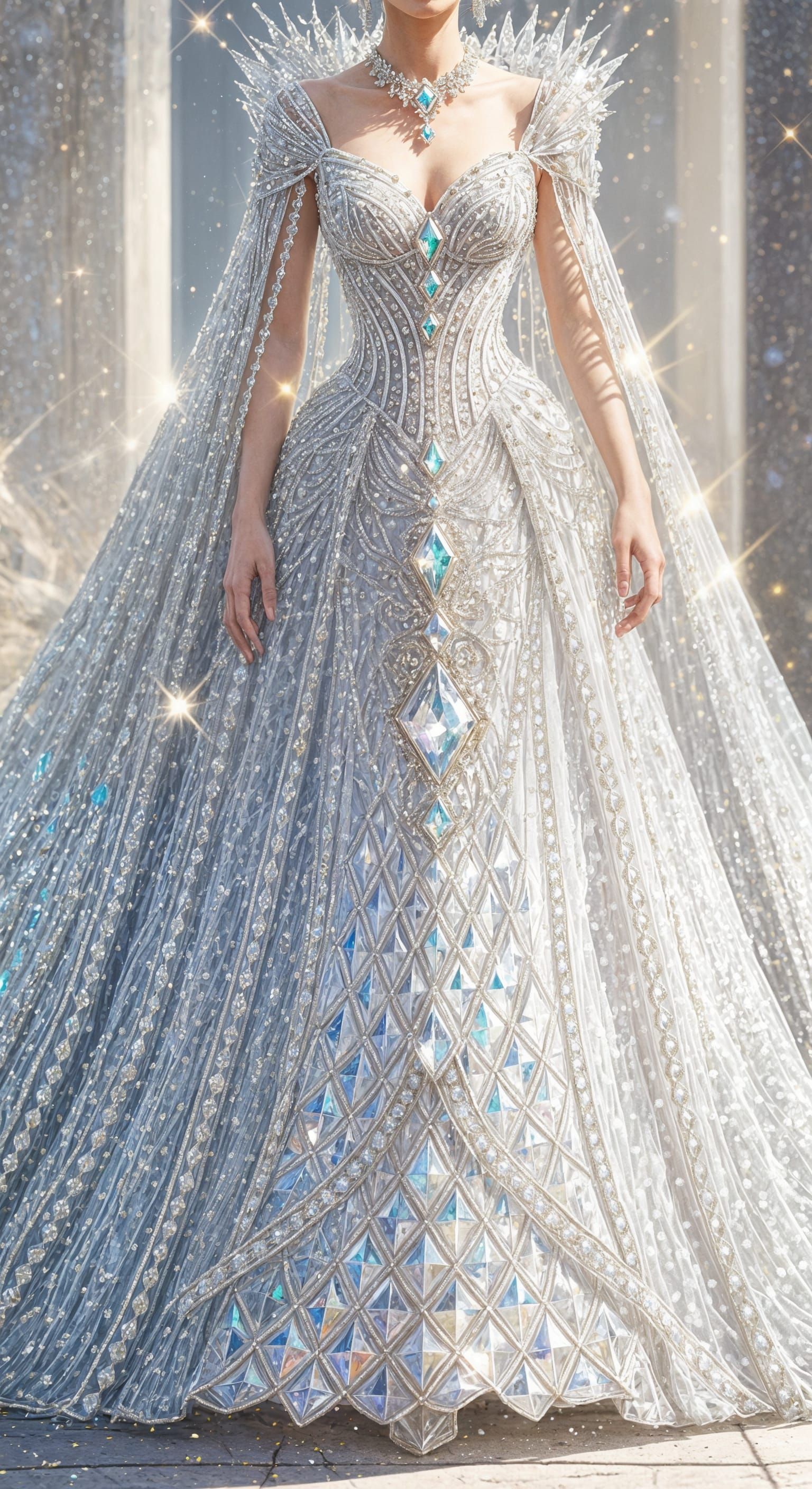 Fantasy Queen in Sparkling Glass Bead Ballgown