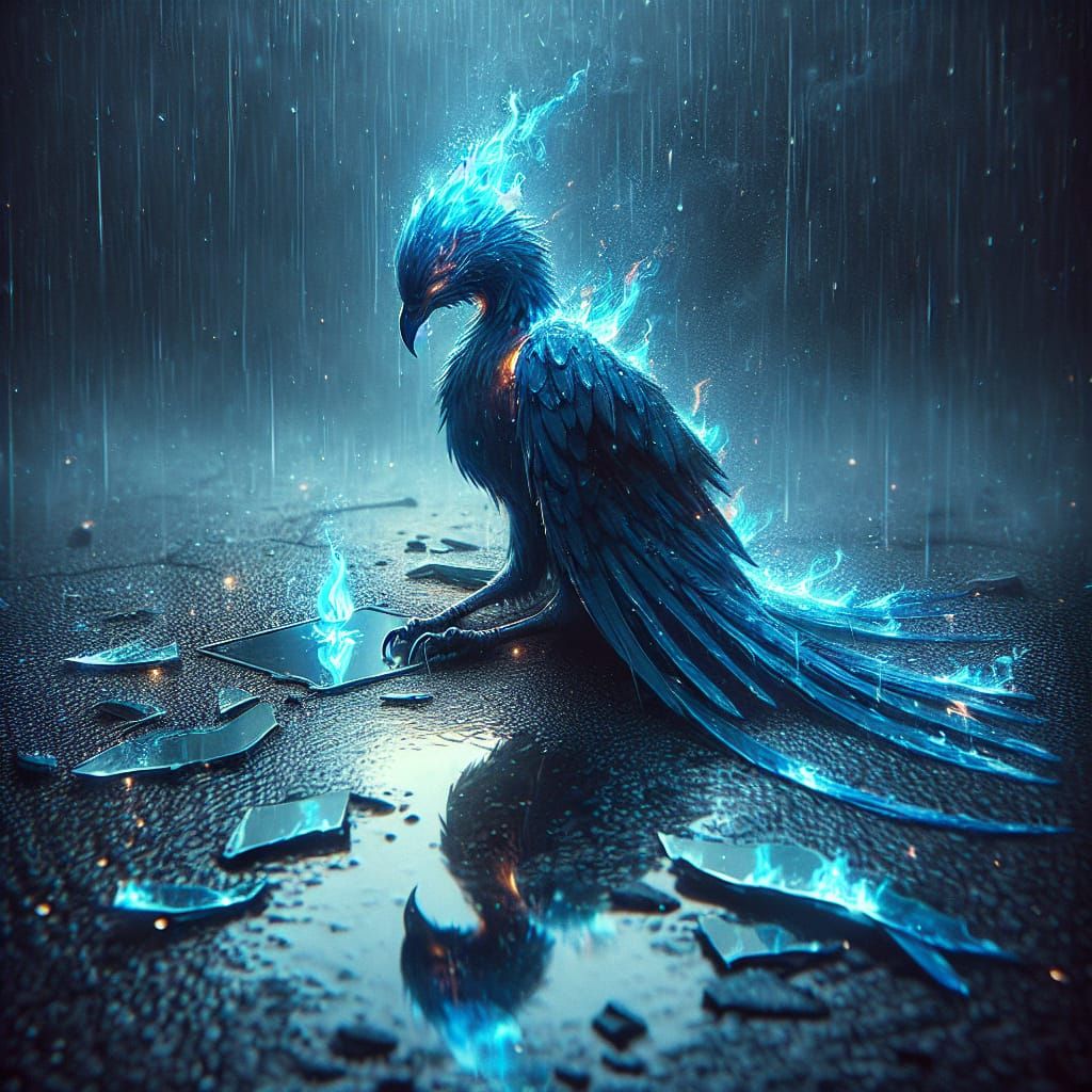 Melancholic Phoenix in Rainy Despair