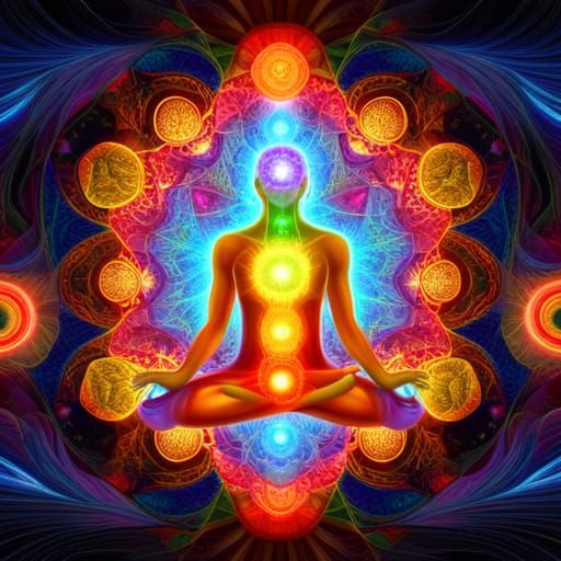 Psychedelic Meditation with Chakras in Cosmic Astral Style