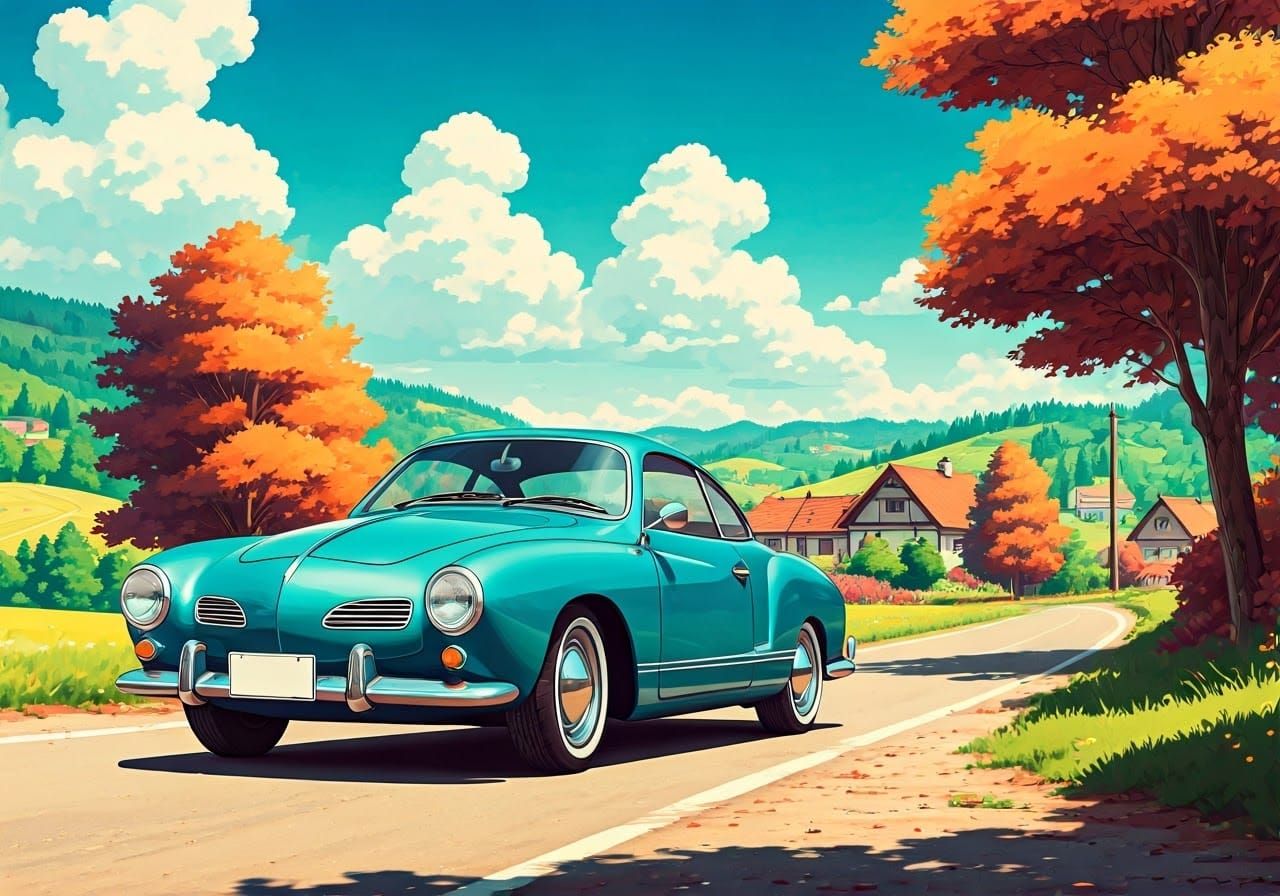 Volkswagen Karmann Ghia in Anime-Inspired Countryside