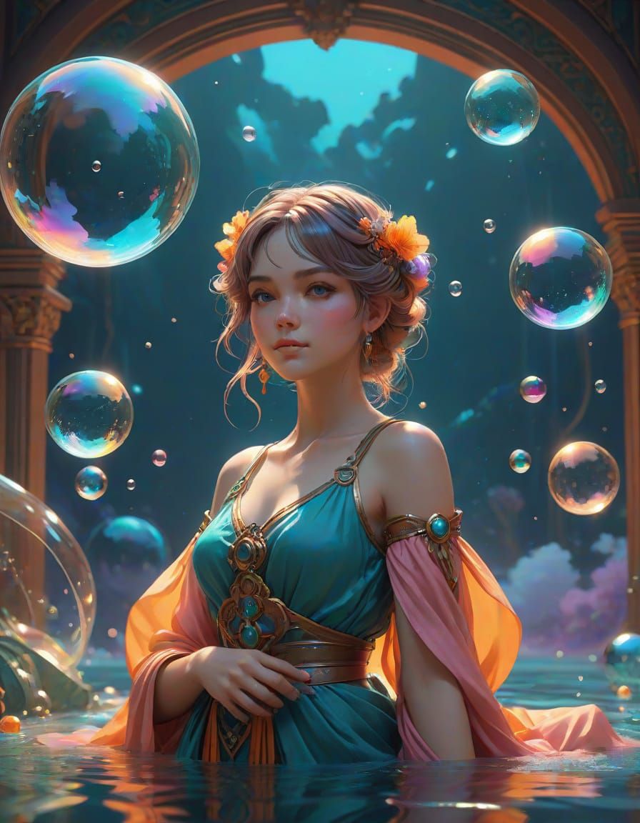 Glowing Bubbles in a Dreamy Anime Fantasy Scene