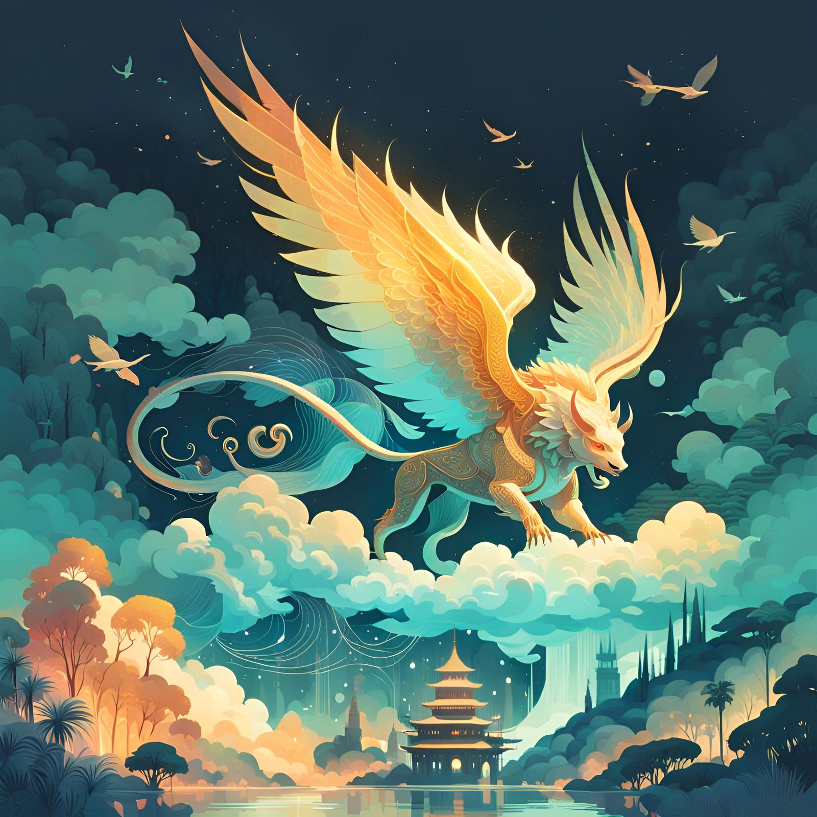 Iridescent Chimera on a Cloud, Digital Illustration