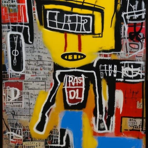 Basquiat-Inspired Mixed Media Art with Intertwined Figures