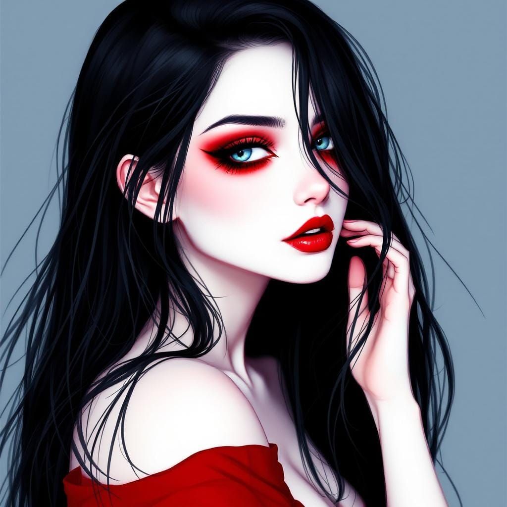 Stylized Anime Woman with Flowing Hair