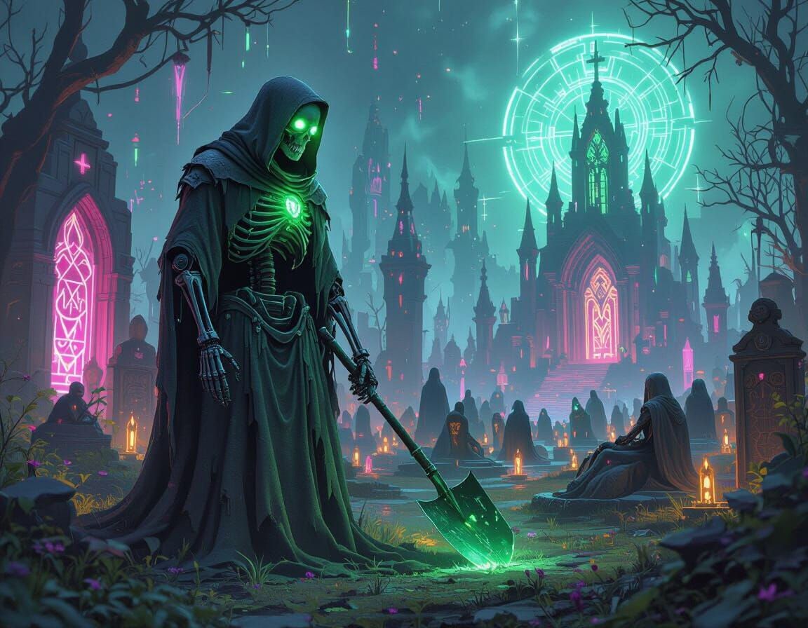 Robotic Grave-Keeper in Techno-Fairy Graveyard