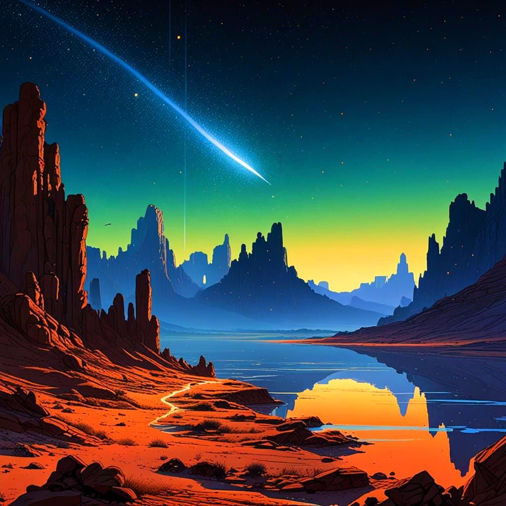 Surreal Dreamlike Fantasy Desertscapes in Moebius Style