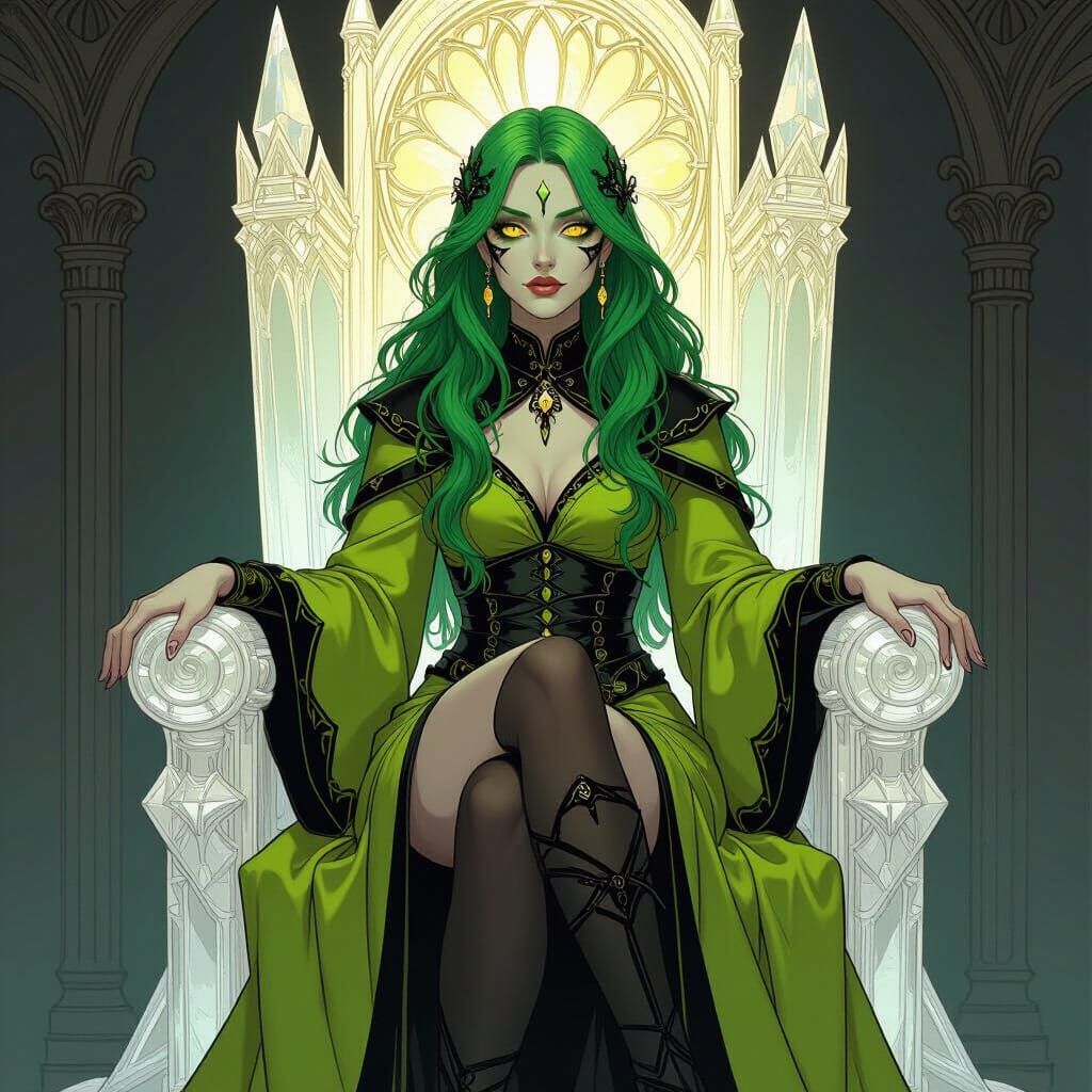 Crystal Witch on Throne in Art Nouveau Style