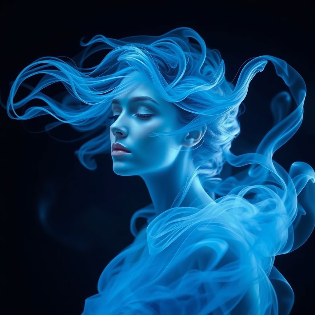 Mystical Blue Mist Woman in Ethereal Fantasy Style