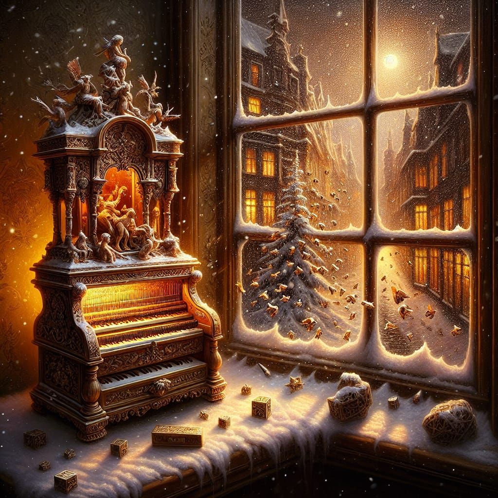 Victorian Music Box Illuminates Blizzard in Chiaroscuro Styl...