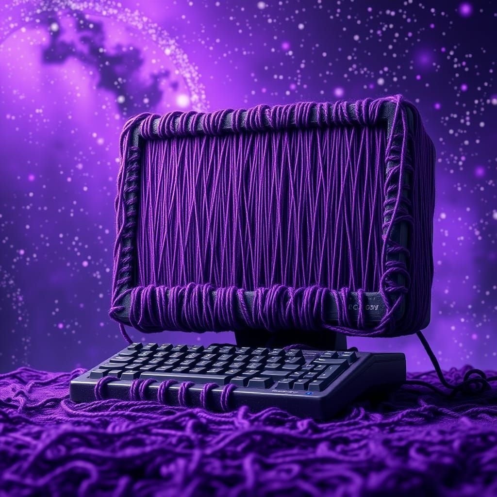 Yarn Computer in Cosmic Night Sky