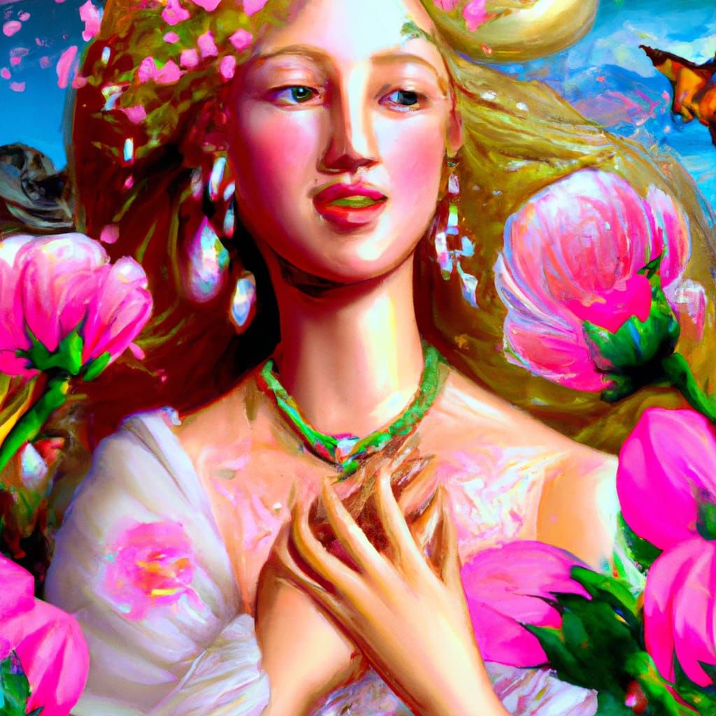 Vibrant Flowers Surround a Beautiful Woman