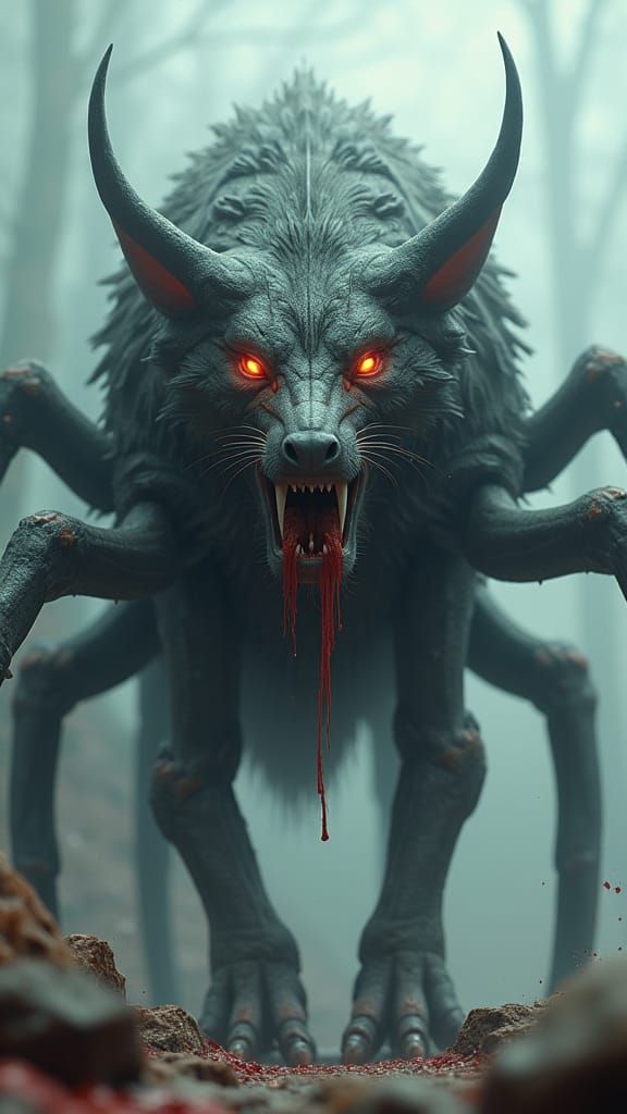 Biomechanical Wolf-Spider Hybrid in Matte Painting Style